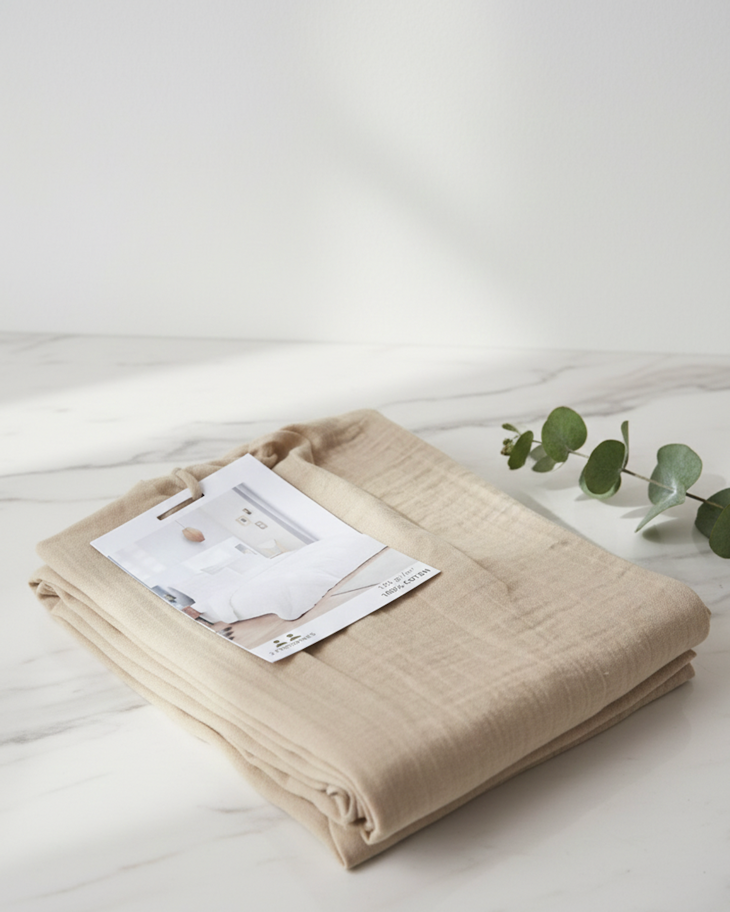 Drap housse en gaze de coton couleur beige, tissu léger et respirant pour lit confortable