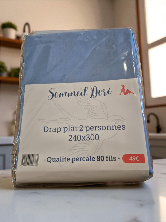 DRAPS COTON PERCALE 80 FILS  BLEU CLAIR