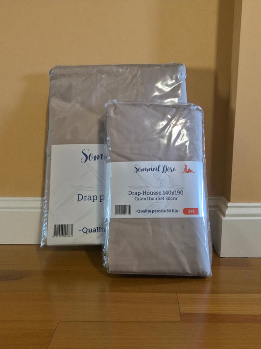 ENSEMBLE COTON PERCALE (HOUSSE + DRAP PLAT) BEIGE