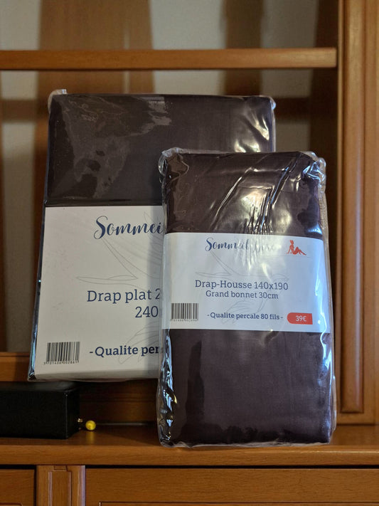 ENSEMBLE COTON PERCALE (HOUSSE + DRAP PLAT) MARRON