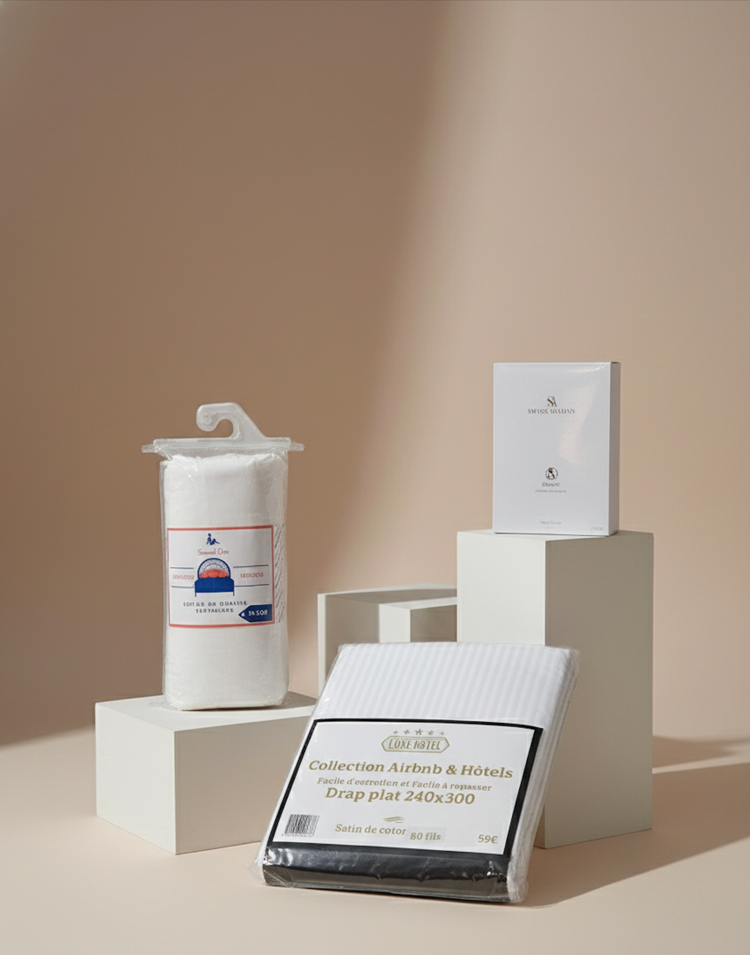 Coffret parfum et draps blancs collection hôtel avec linge de lit et parfum de luxe