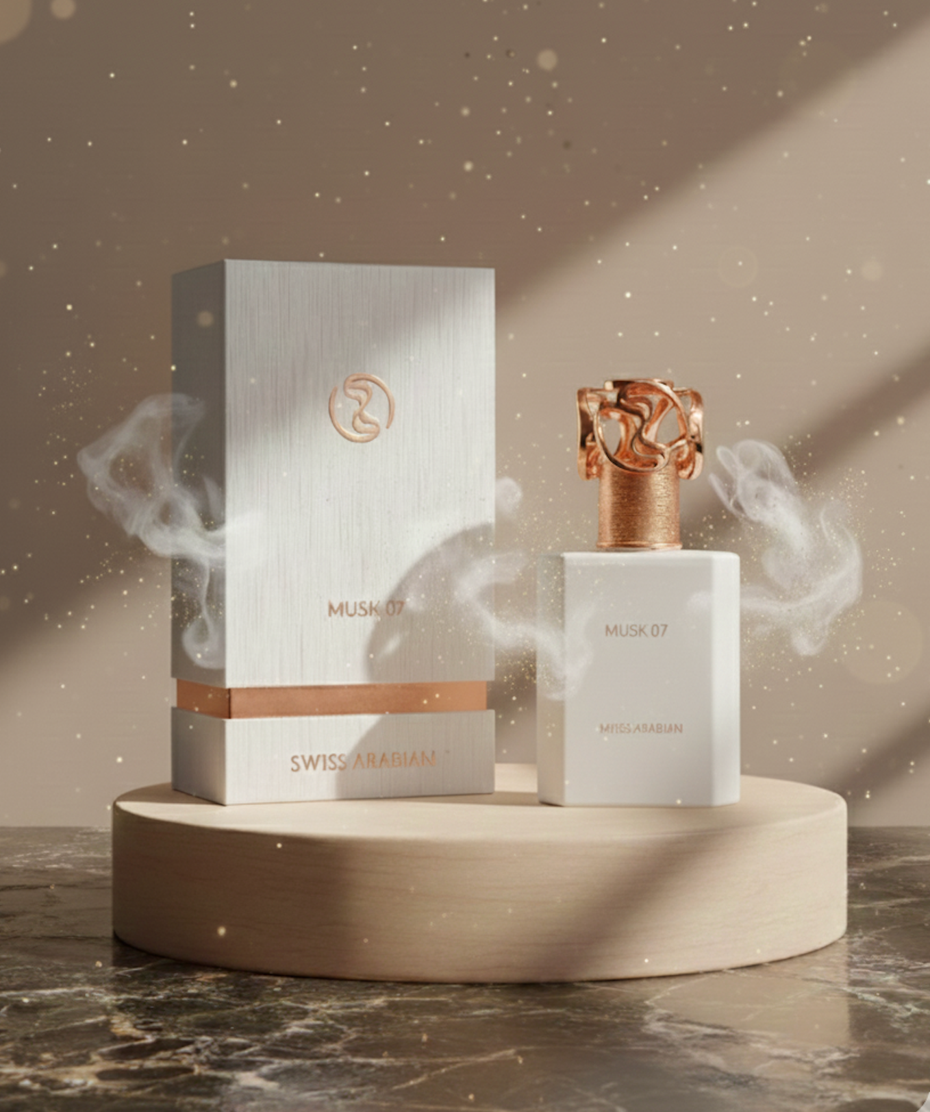 Bouteille de parfum MUSK-07 présentée avec sa boîte assortie